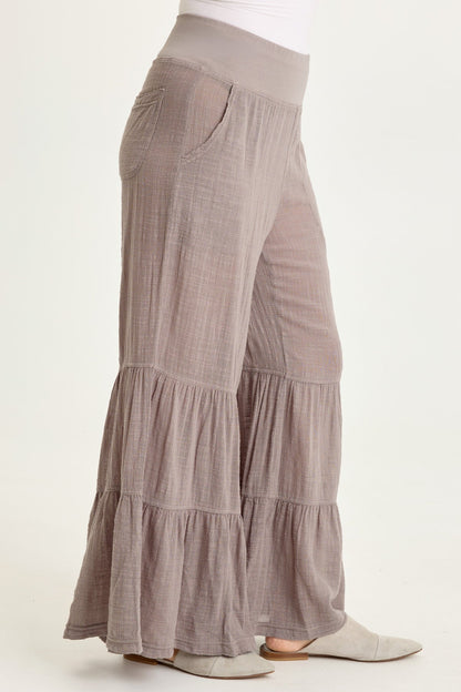 Wearables Lando Cotton Gauze Tiered-Bottom Pull-On Waist Wide Leg Pant Poppy Seed - XCVI