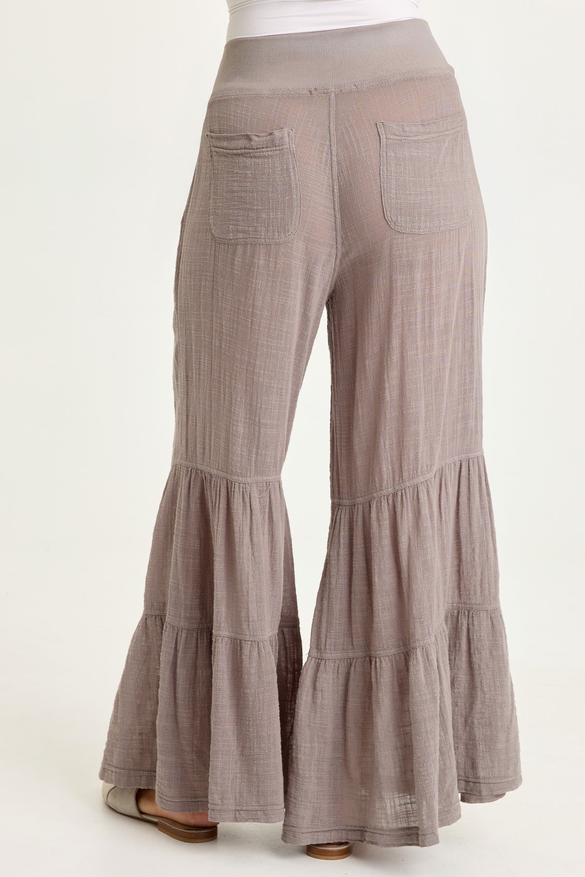 Wearables Lando Cotton Gauze Tiered-Bottom Pull-On Waist Wide Leg Pant Poppy Seed - XCVI
