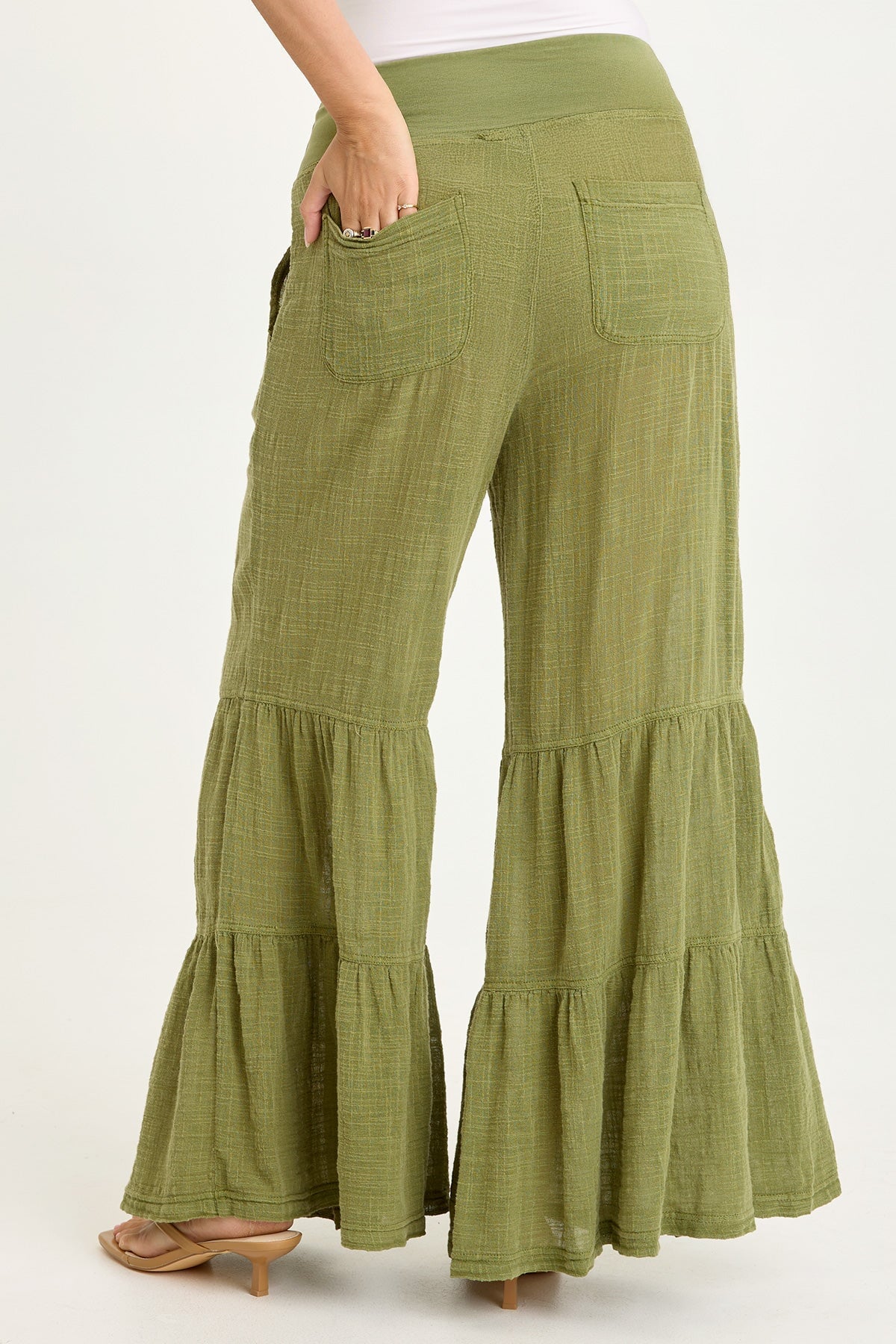 Wearables Lando Cotton Gauze Tiered-Bottom Pull-On Waist Wide Leg Pant Garnish Pigment - XCVI