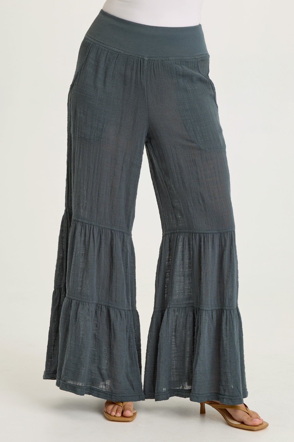 Wearables Lando Cotton Gauze Tiered-Bottom Pull-On Waist Wide Leg Pant Hawthorn Leaf - XCVI