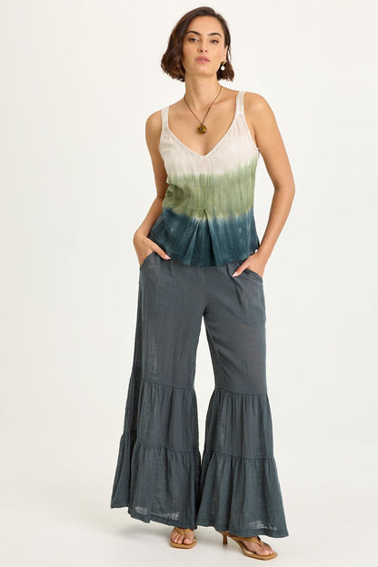 Wearables Lando Cotton Gauze Tiered-Bottom Pull-On Waist Wide Leg Pant Hawthorn Leaf - XCVI