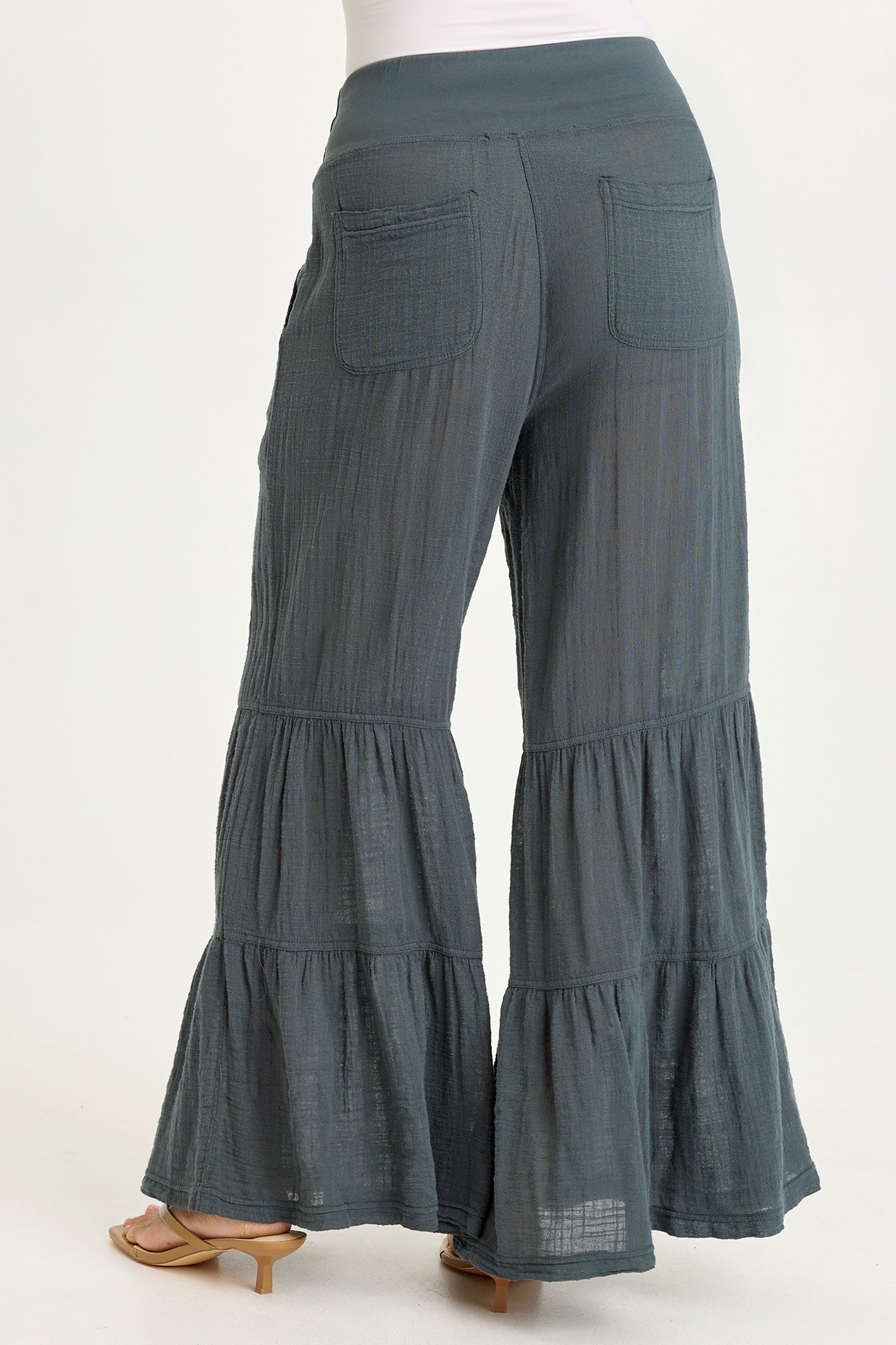 Wearables Lando Cotton Gauze Tiered-Bottom Pull-On Waist Wide Leg Pant Hawthorn Leaf - XCVI