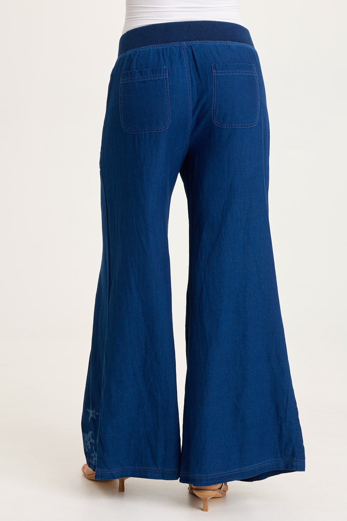 Jerona Printed Indigo Twill Double Pleated Wide-Leg Pant Sluice Wash - XCVI