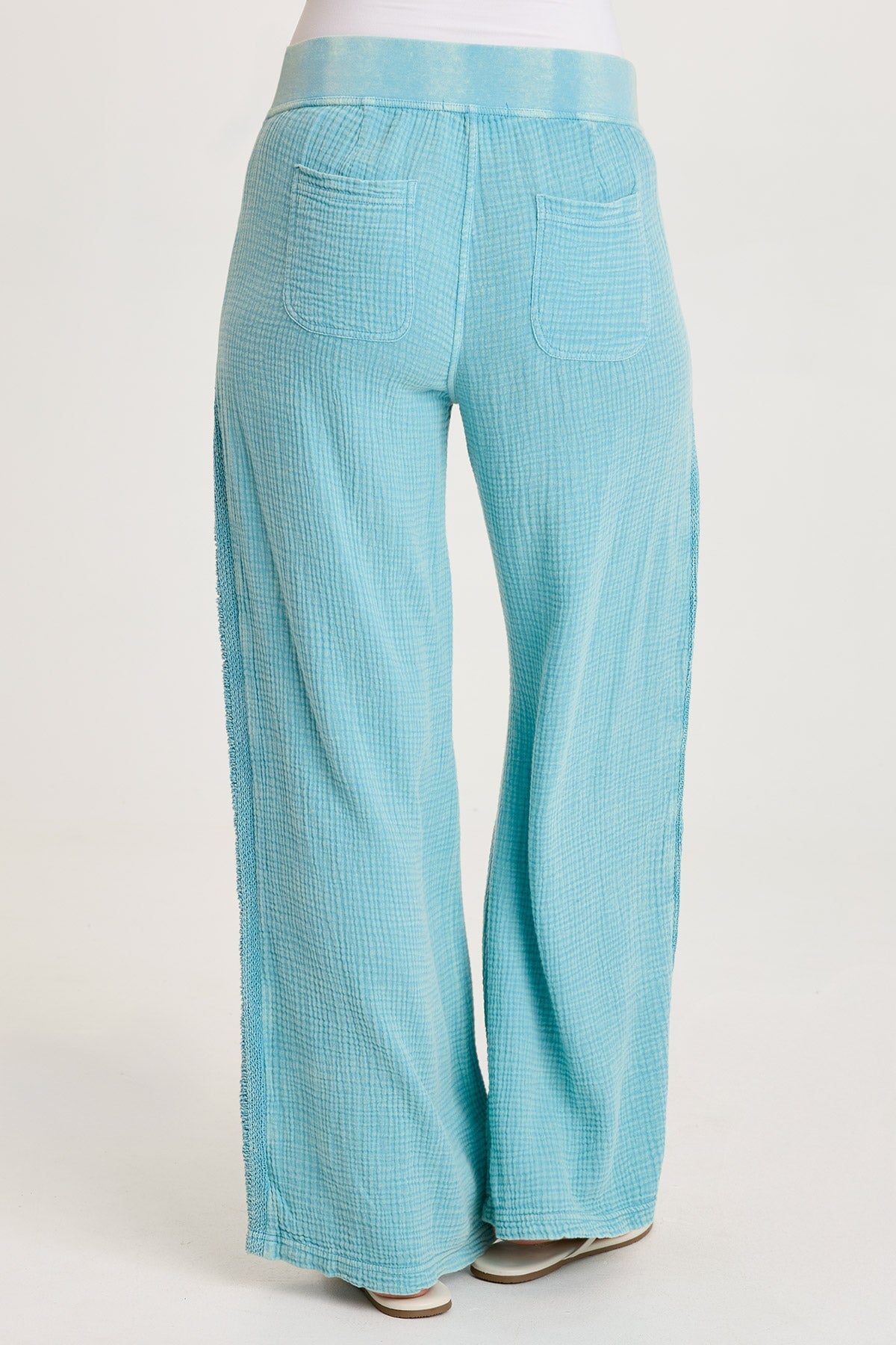 Elu Gauze Ladder Lace Trim Wide-Leg Pull-On Pant Distress Wash Waterfall - XCVI