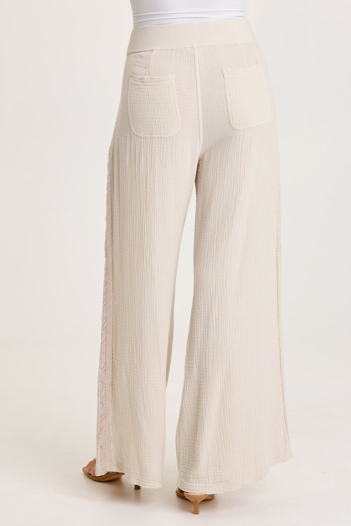 Elu Gauze Ladder Lace Trim Wide-Leg Pull-On Pant Sonic Silver - XCVI