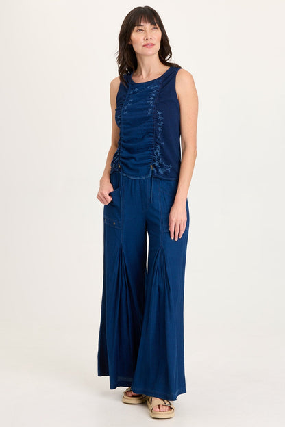 Jerona Indigo Twill Double Pleated Wide-Leg Pant Sluice Wash - XCVI
