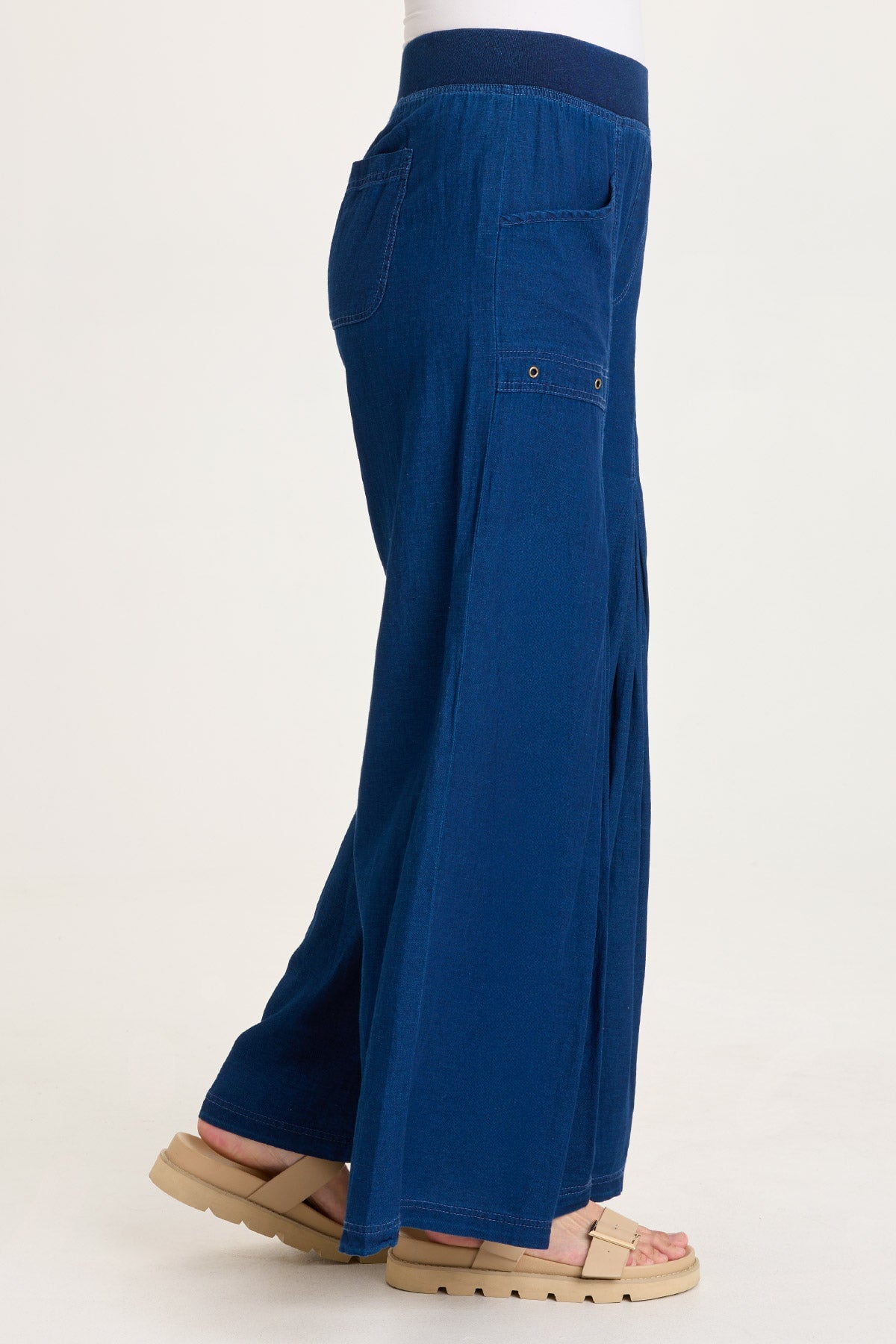 Jerona Indigo Twill Double Pleated Wide-Leg Pant Sluice Wash - XCVI