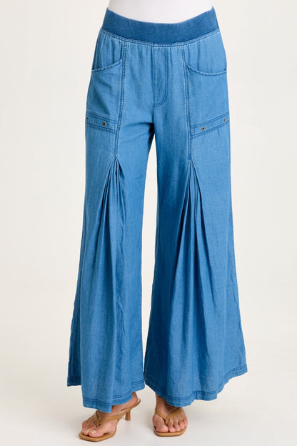 Jerona Indigo Twill Double Pleated Wide-Leg Pant Etiolate Wash - XCVI
