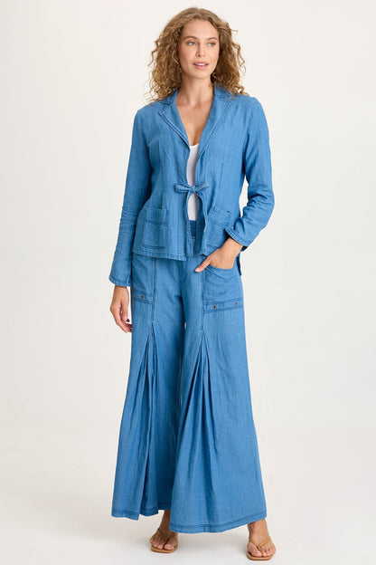 Jerona Indigo Twill Double Pleated Wide-Leg Pant Etiolate Wash - XCVI