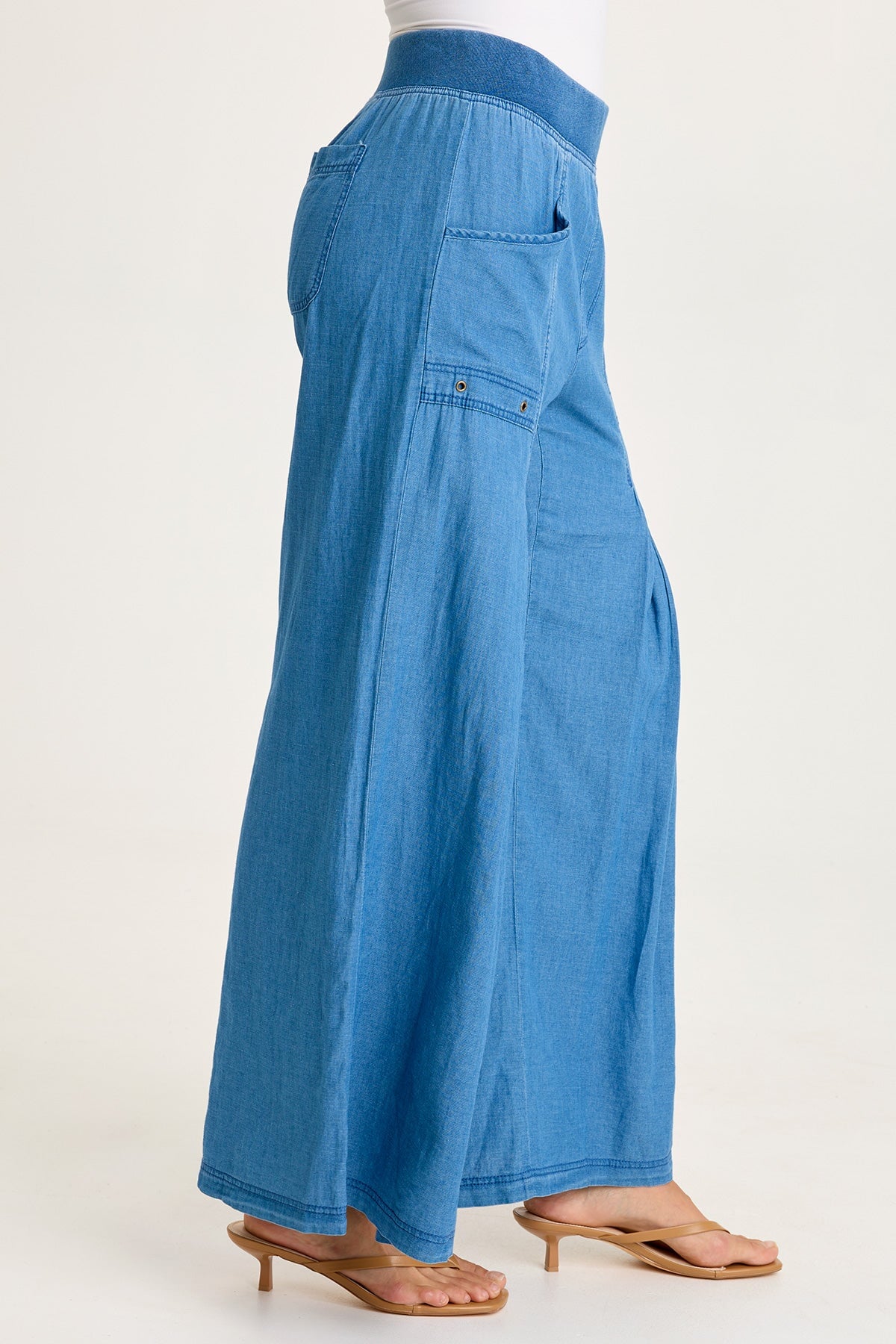 Jerona Indigo Twill Double Pleated Wide-Leg Pant Etiolate Wash - XCVI