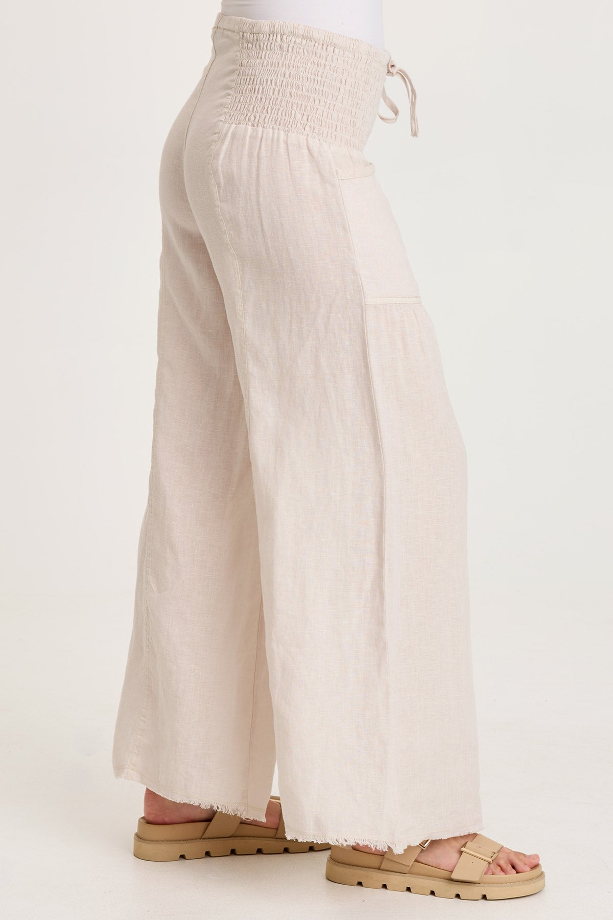 Coleson Linen Smocked Waist Pleated Wide Leg Pant Sonic Silver - XCVI