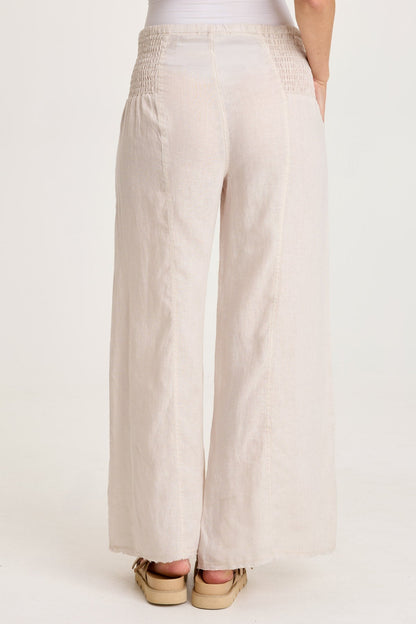Coleson Linen Smocked Waist Pleated Wide Leg Pant Sonic Silver - XCVI