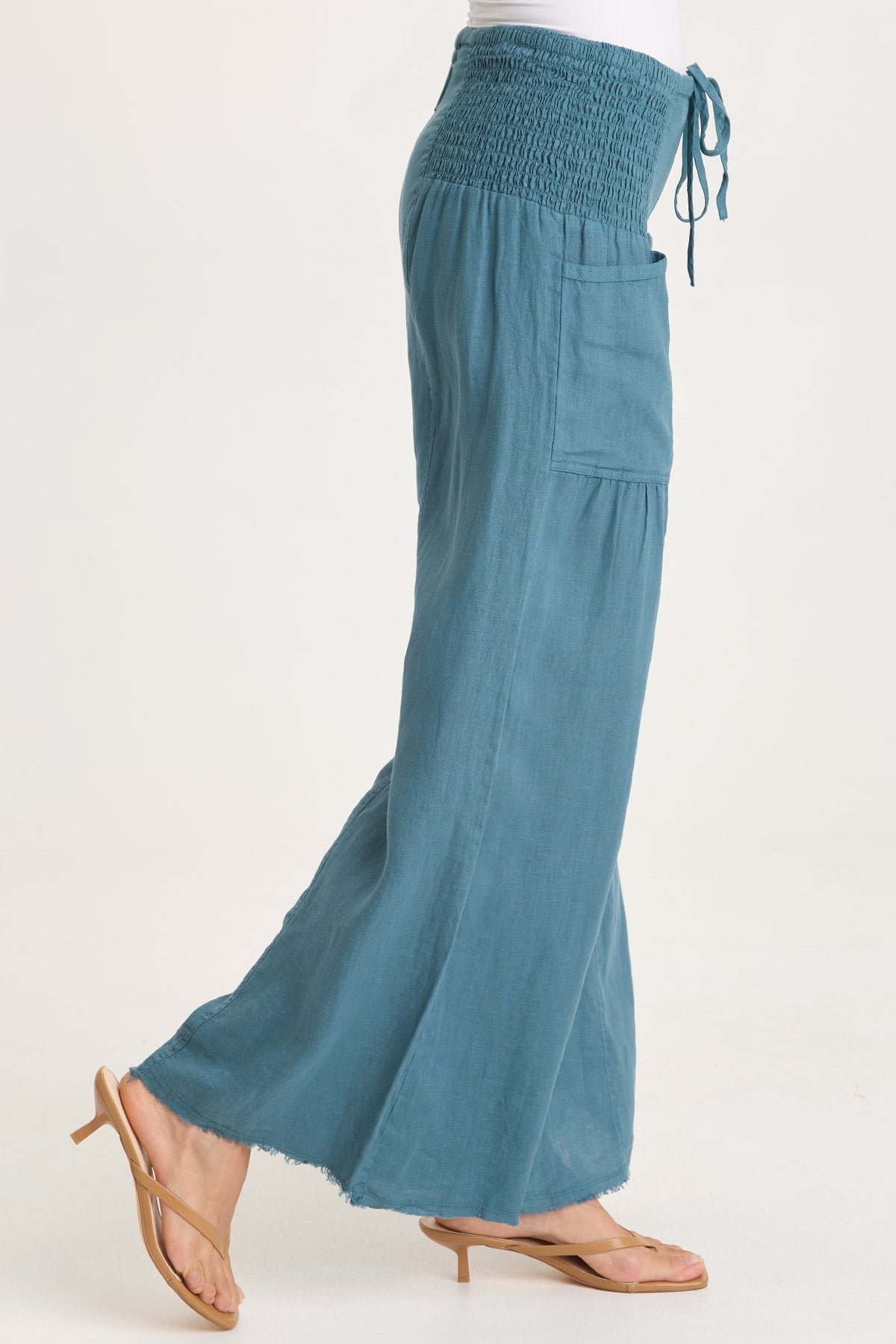 Coleson Linen Smocked Waist Pleated Wide Leg Pant Dark Night - XCVI