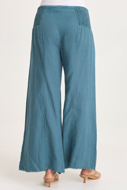 Coleson Linen Smocked Waist Pleated Wide Leg Pant Dark Night - XCVI