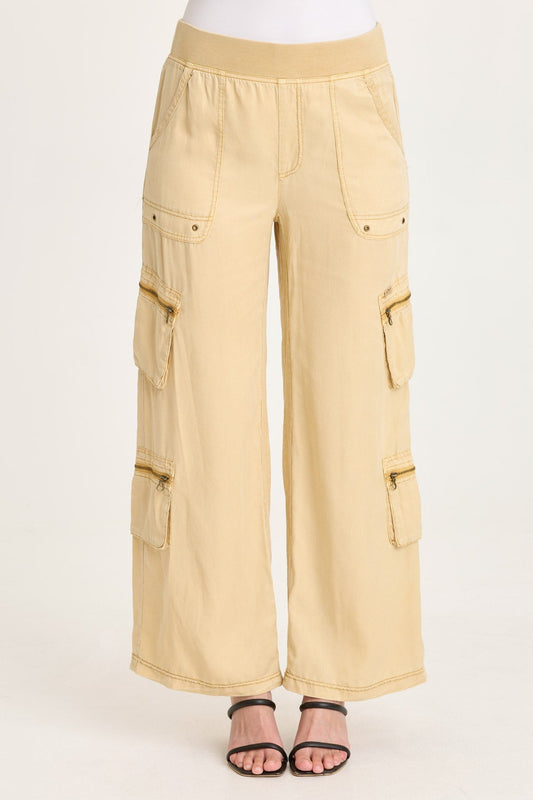Britte Tencel Twill Multi-Pocket Cargo Pull-On Pant Raffia Pigment - XCVI