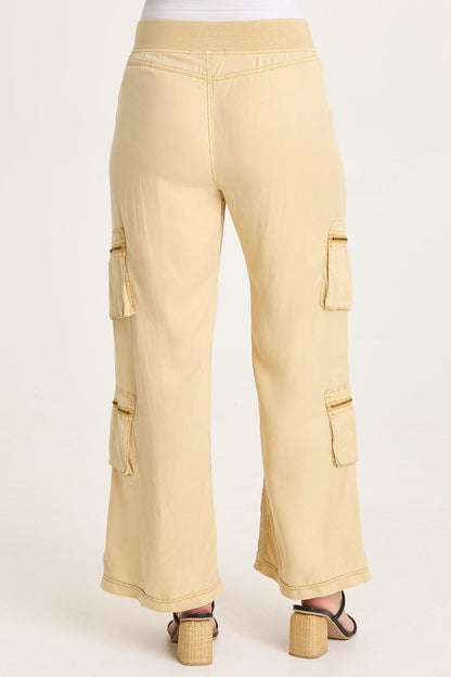Britte Tencel Twill Multi-Pocket Cargo Pull-On Pant Raffia Pigment - XCVI