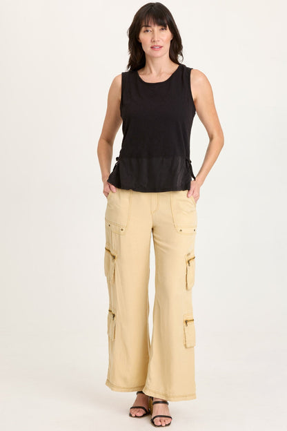 Britte Tencel Twill Multi-Pocket Cargo Pull-On Pant Raffia Pigment - XCVI