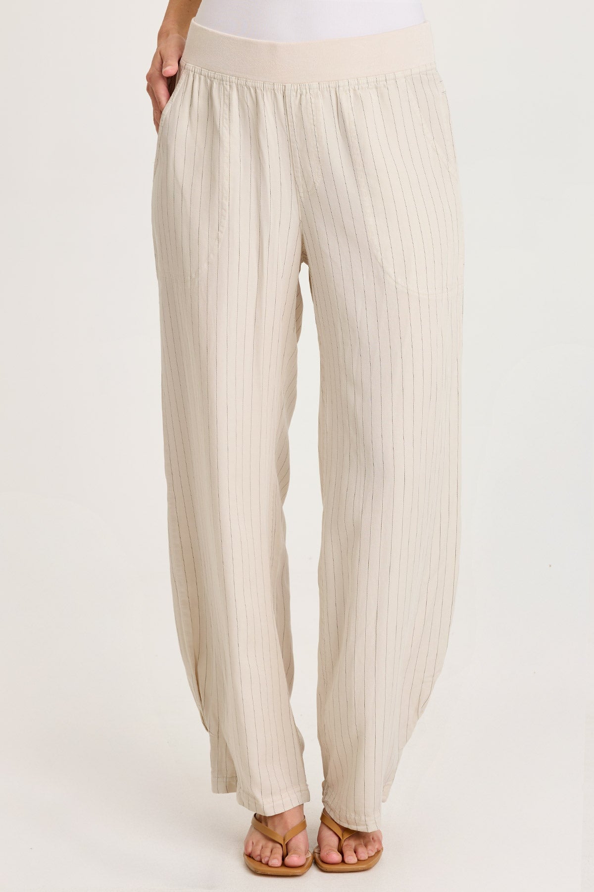 Carell Pinstripe Twill Pleated Hem Full Leg Pant Sonic Silver - XCVI