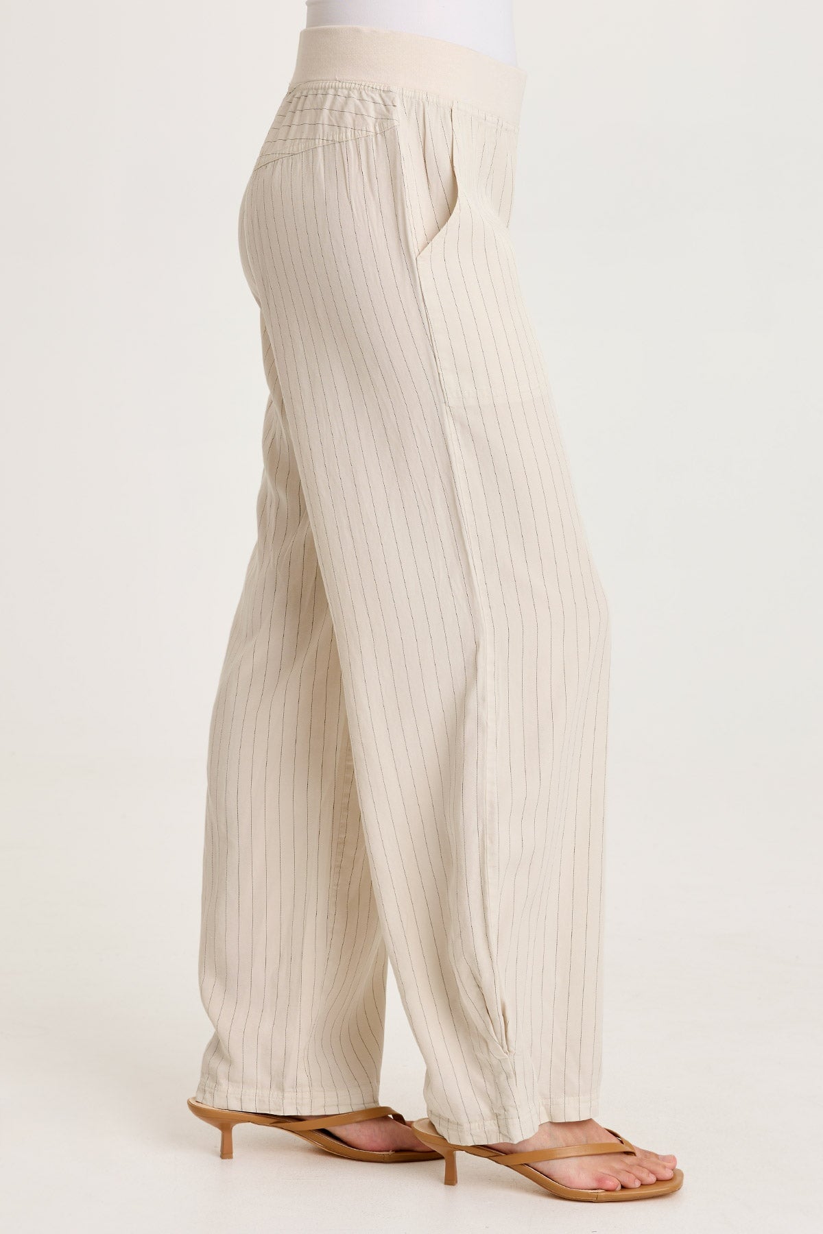 Carell Pinstripe Twill Pleated Hem Full Leg Pant Sonic Silver - XCVI
