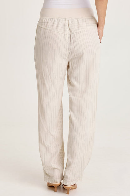 Carell Pinstripe Twill Pleated Hem Full Leg Pant Sonic Silver - XCVI