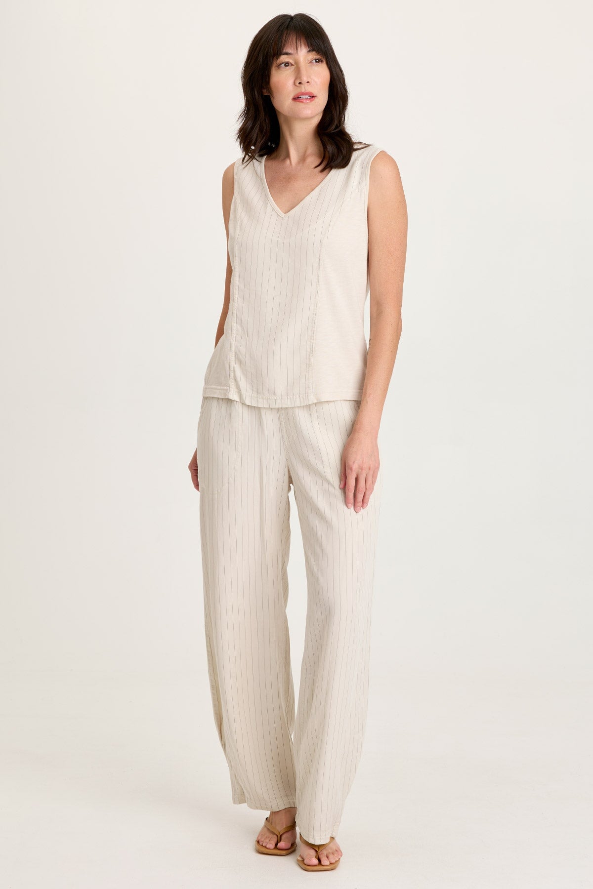 Carell Pinstripe Twill Pleated Hem Full Leg Pant Sonic Silver - XCVI