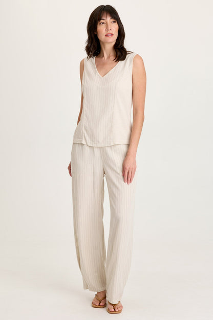 Carell Pinstripe Twill Pleated Hem Full Leg Pant Sonic Silver - XCVI