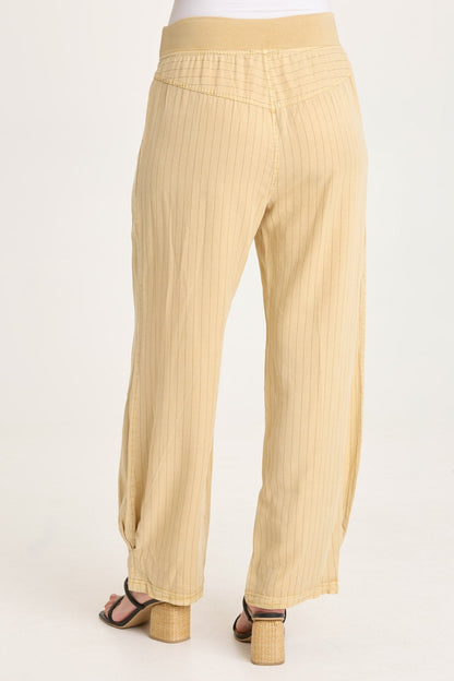 Carell Pinstripe Twill Pleated Hem Full Leg Pant Raffia Pigment - XCVI