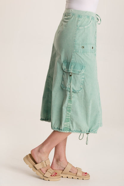 Castalina Poplin Cargo Midi Skirt Distress Wash Feldspar - XCVI