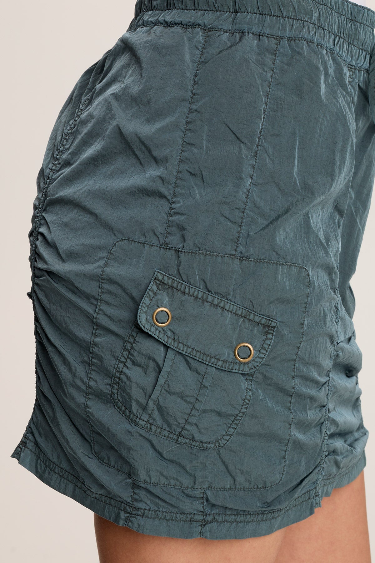 Marley Ruched Sporty Cargo Mini Skirt Silken Pine Pigment - XCVI