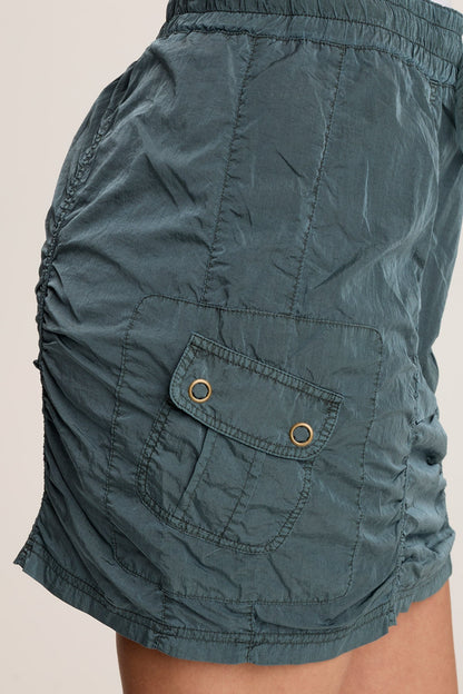 Marley Ruched Sporty Cargo Mini Skirt Silken Pine Pigment - XCVI
