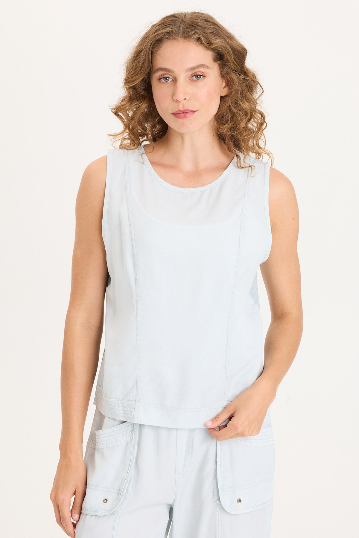 Stitched Hem Twill Front Jersey Back Mixed-Media Davies Tank Carefree Pigment - XCVI