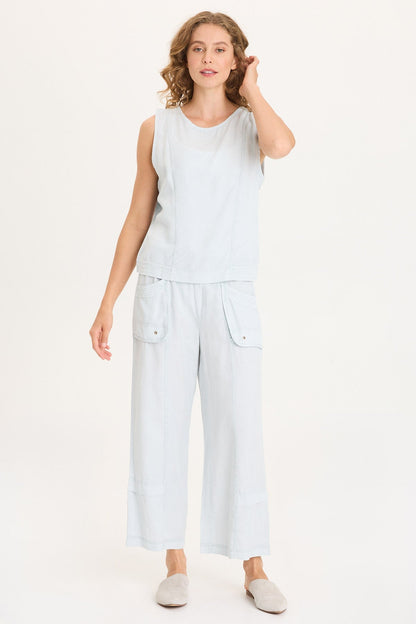 Stitched Hem Twill Front Jersey Back Mixed-Media Davies Tank Carefree Pigment - XCVI