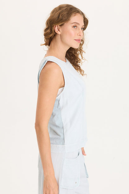 Stitched Hem Twill Front Jersey Back Mixed-Media Davies Tank Carefree Pigment - XCVI