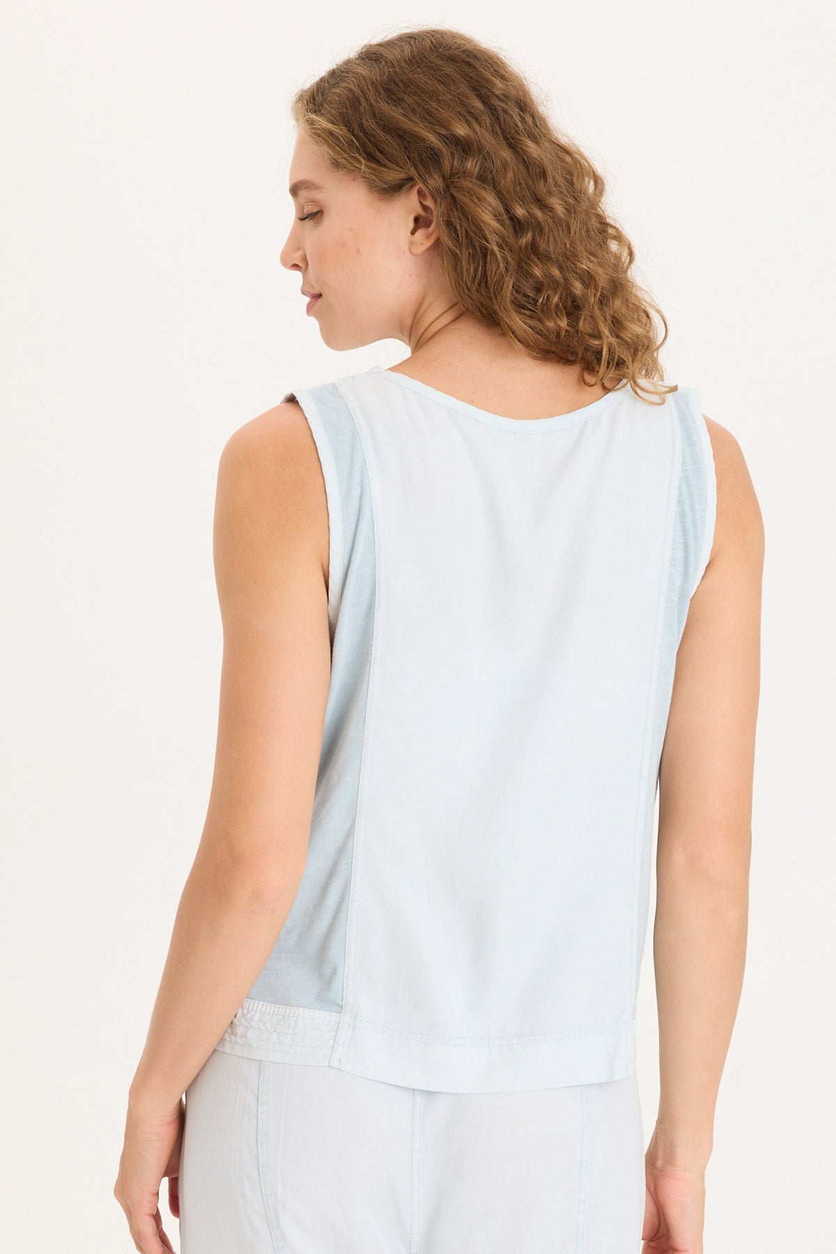 Stitched Hem Twill Front Jersey Back Mixed-Media Davies Tank Carefree Pigment - XCVI