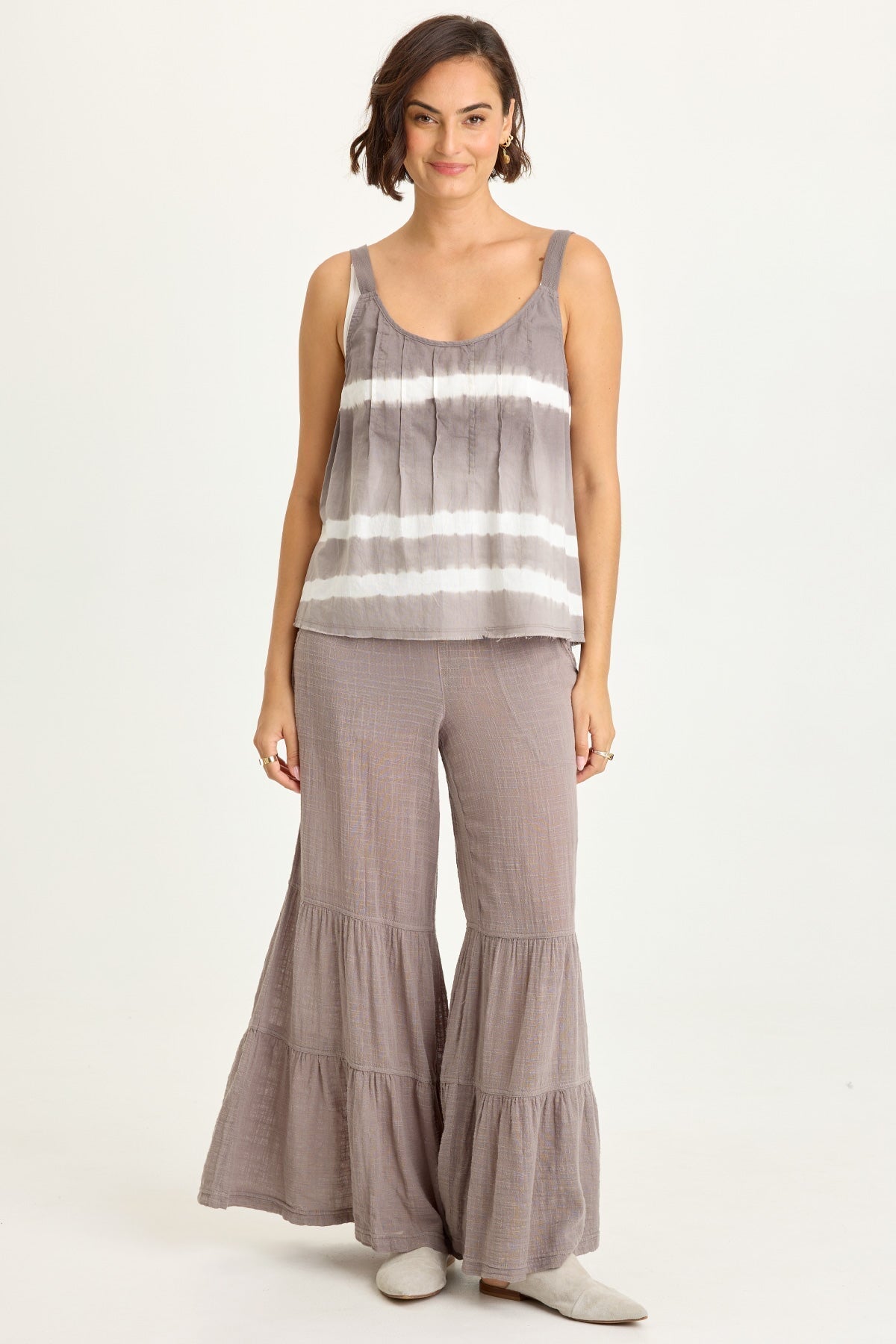 Wearables Shawnie Flowy Linen Pintuck Tank Caravel Wash Neutral - XCVI
