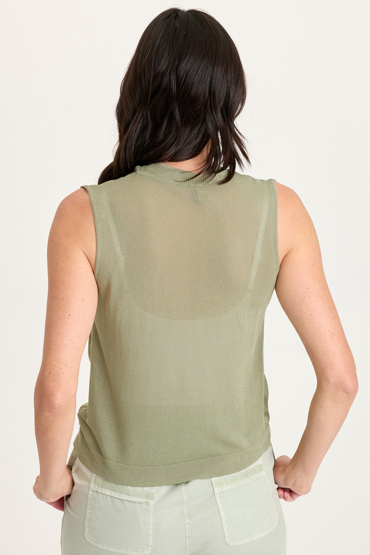 Orren Satin/Knit High Neck Sleeveless Top Tradewind Pigment - XCVI