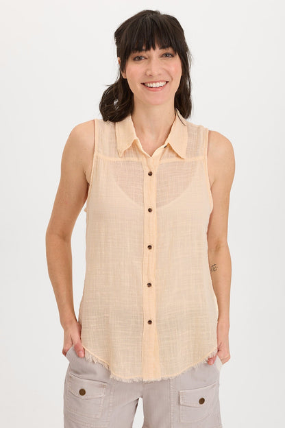 Wearables Otto Cotton Gauze Distressed Button-Up Tank Antique Scroll - XCVI