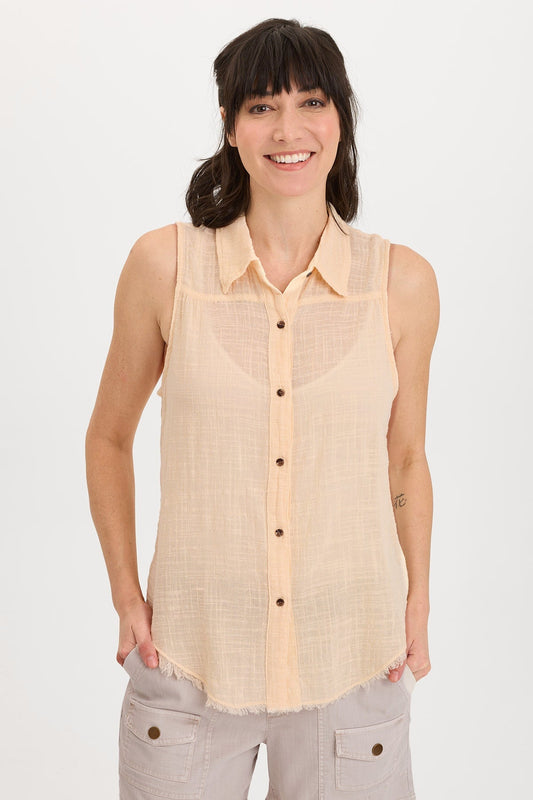 Wearables Otto Cotton Gauze Distressed Button-Up Tank Antique Scroll - XCVI