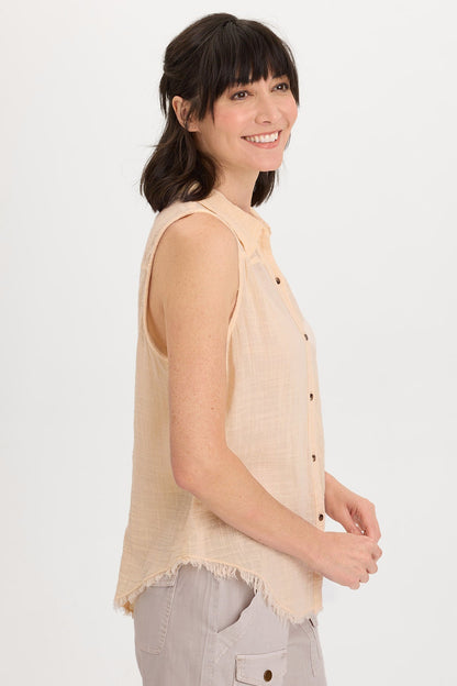 Wearables Otto Cotton Gauze Distressed Button-Up Tank Antique Scroll - XCVI