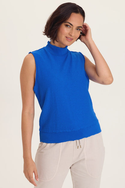 Isolde Mock Neck Tank - Crepe Knit Sleeveless Top | Wearables by XCVI Honorable Blue - XCVI