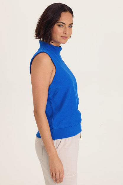 Isolde Mock Neck Tank - Crepe Knit Sleeveless Top | Wearables by XCVI Honorable Blue - XCVI