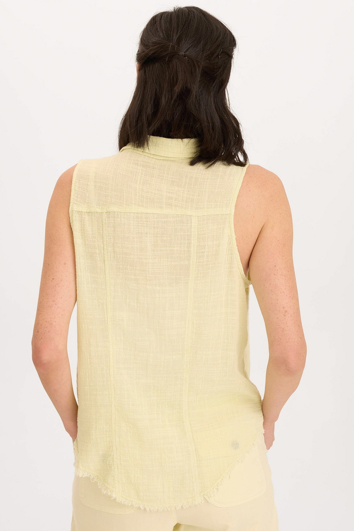 Wearables Otto Cotton Gauze Distressed Button-Up Tank Lemon Meringue Pigment - XCVI