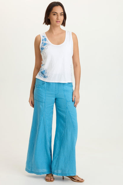 Printed Etano Cotton Modal Jersey Scoop Neck Bra-Friendly Tank White - XCVI