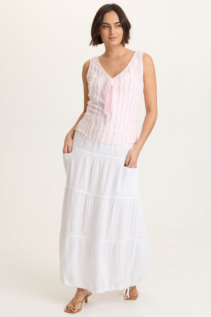 Brisa Stripe Voile Faux Tie-Front V-Neck Tank Mystic Fairy - XCVI