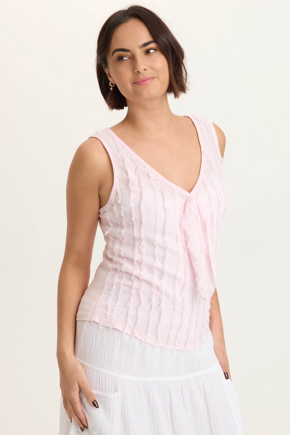 Brisa Stripe Voile Faux Tie-Front V-Neck Tank Mystic Fairy - XCVI