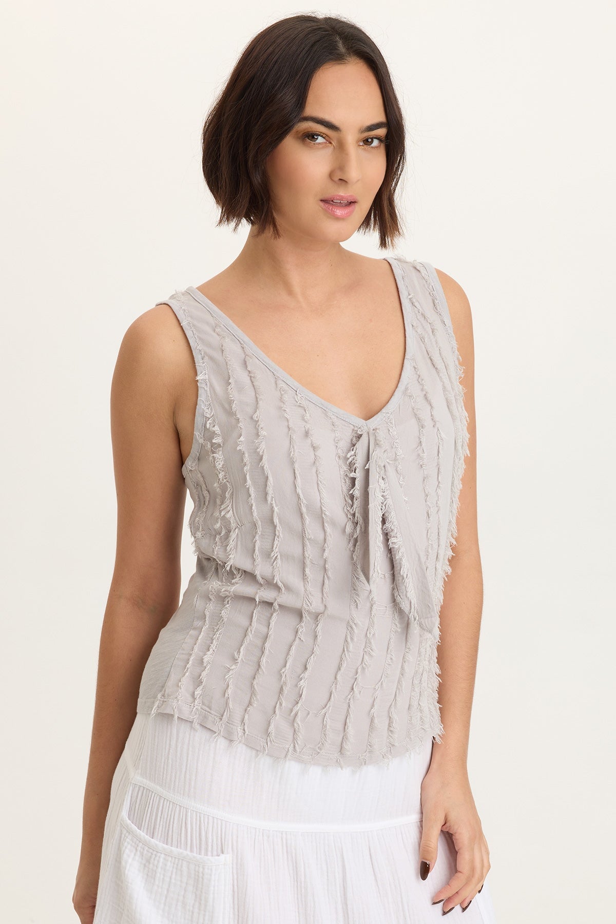 Brisa Stripe Voile Faux Tie-Front V-Neck Tank Masterpiece Pigment - XCVI