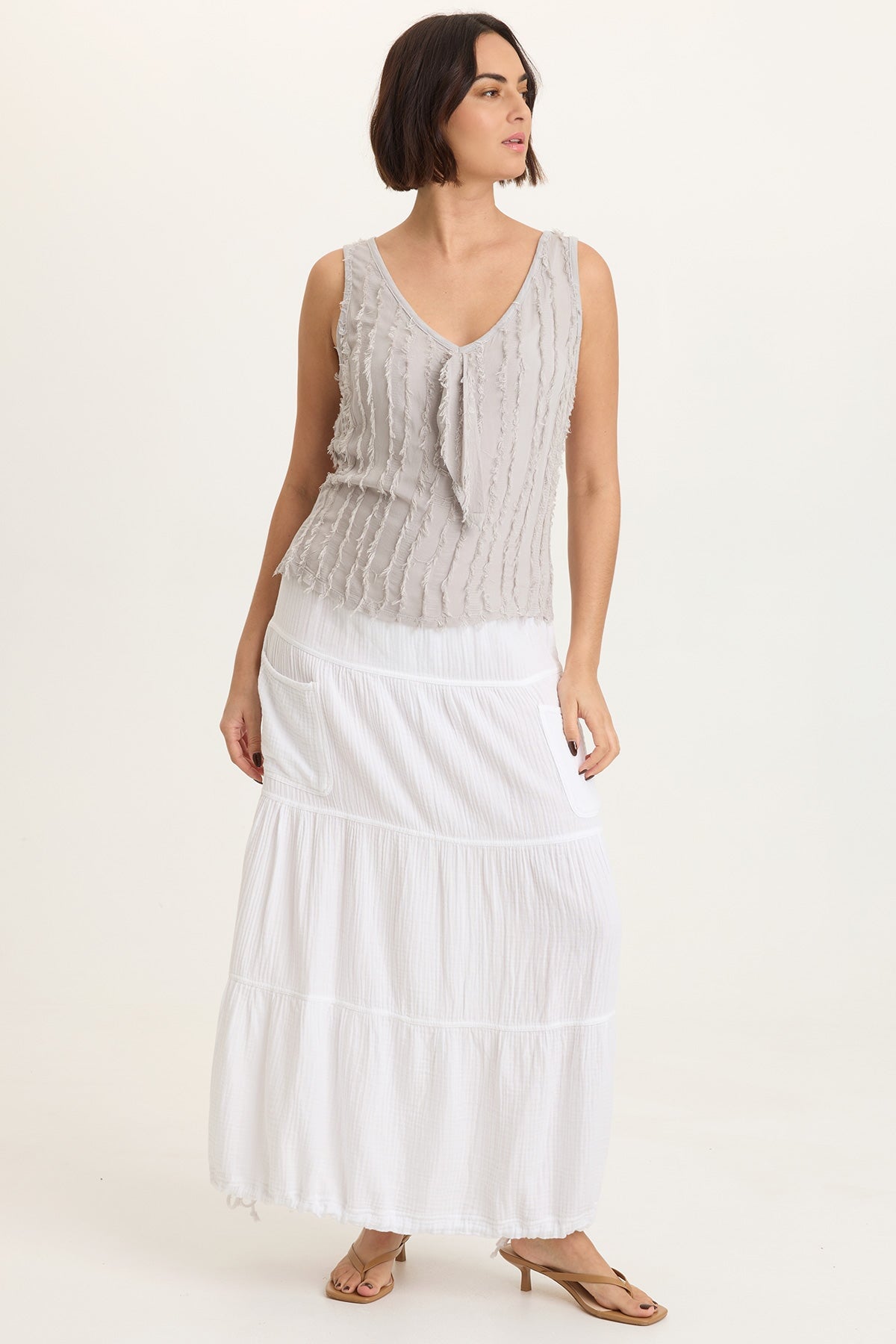 Brisa Stripe Voile Faux Tie-Front V-Neck Tank Masterpiece Pigment - XCVI