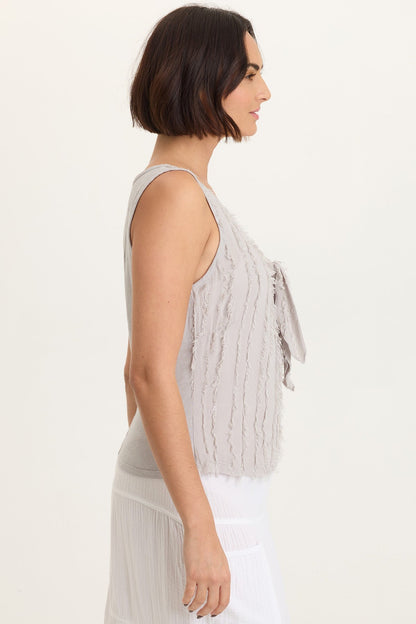 Brisa Stripe Voile Faux Tie-Front V-Neck Tank Masterpiece Pigment - XCVI