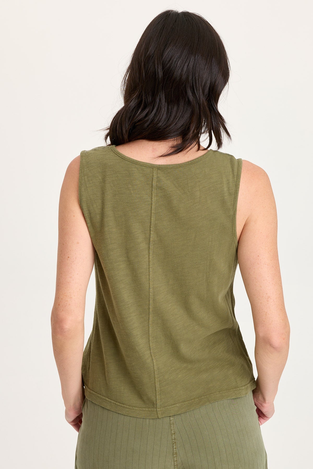 Siska Embroidered Pinstripe Twill V-Neck Tank Espalier Pigment - XCVI