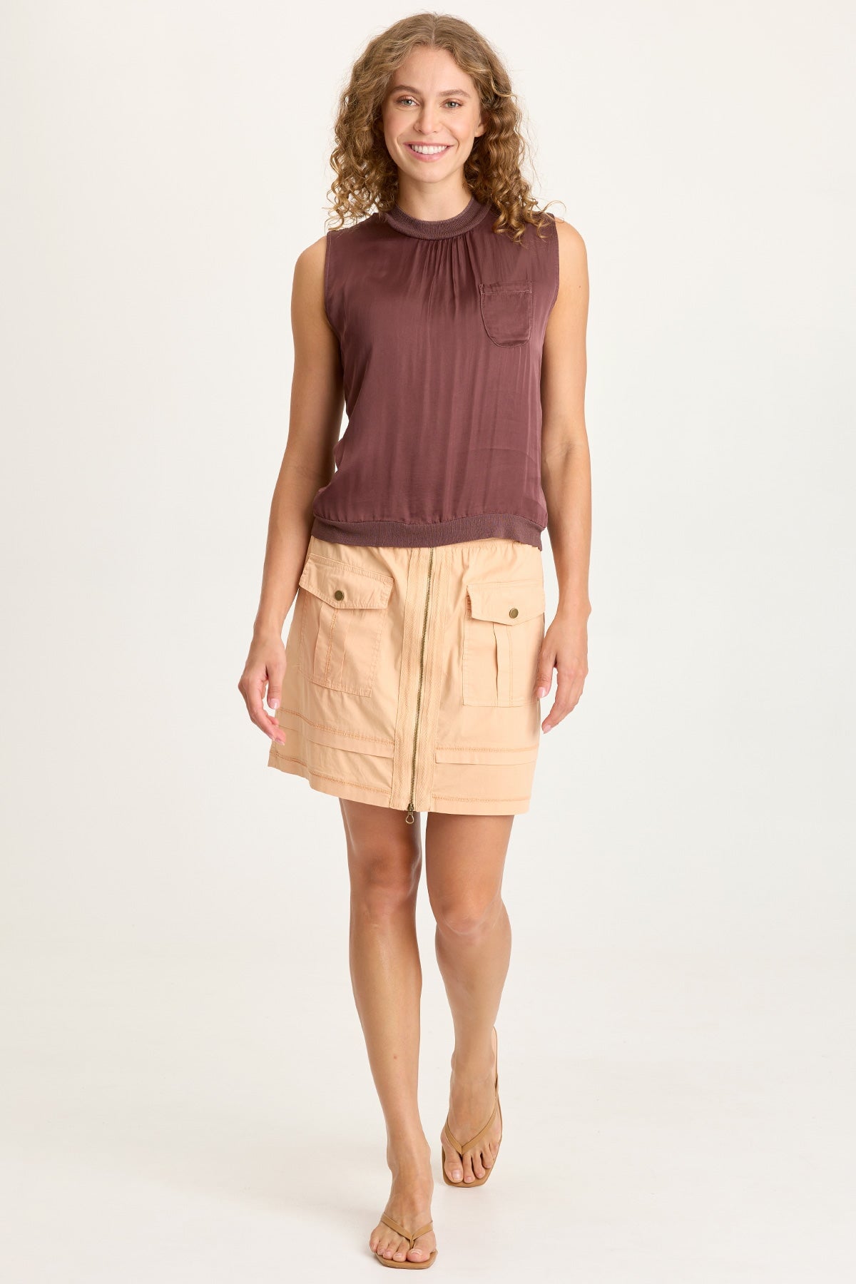Orren Satin/Knit High Neck Sleeveless Top Virtuoso Pigment - XCVI